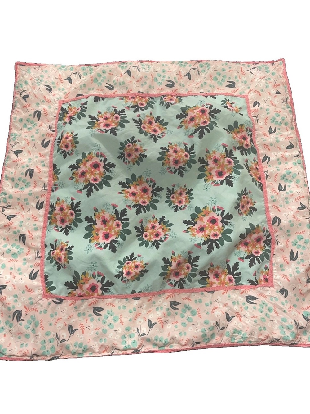 Matilda Jane Baby Blanket 38x38 Floral Orange Reversible Pink Aqua Quilted